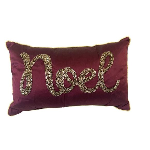 Peking Handicraft Noel Beaded Pillow 18 X 11 - Picture 1 of 3